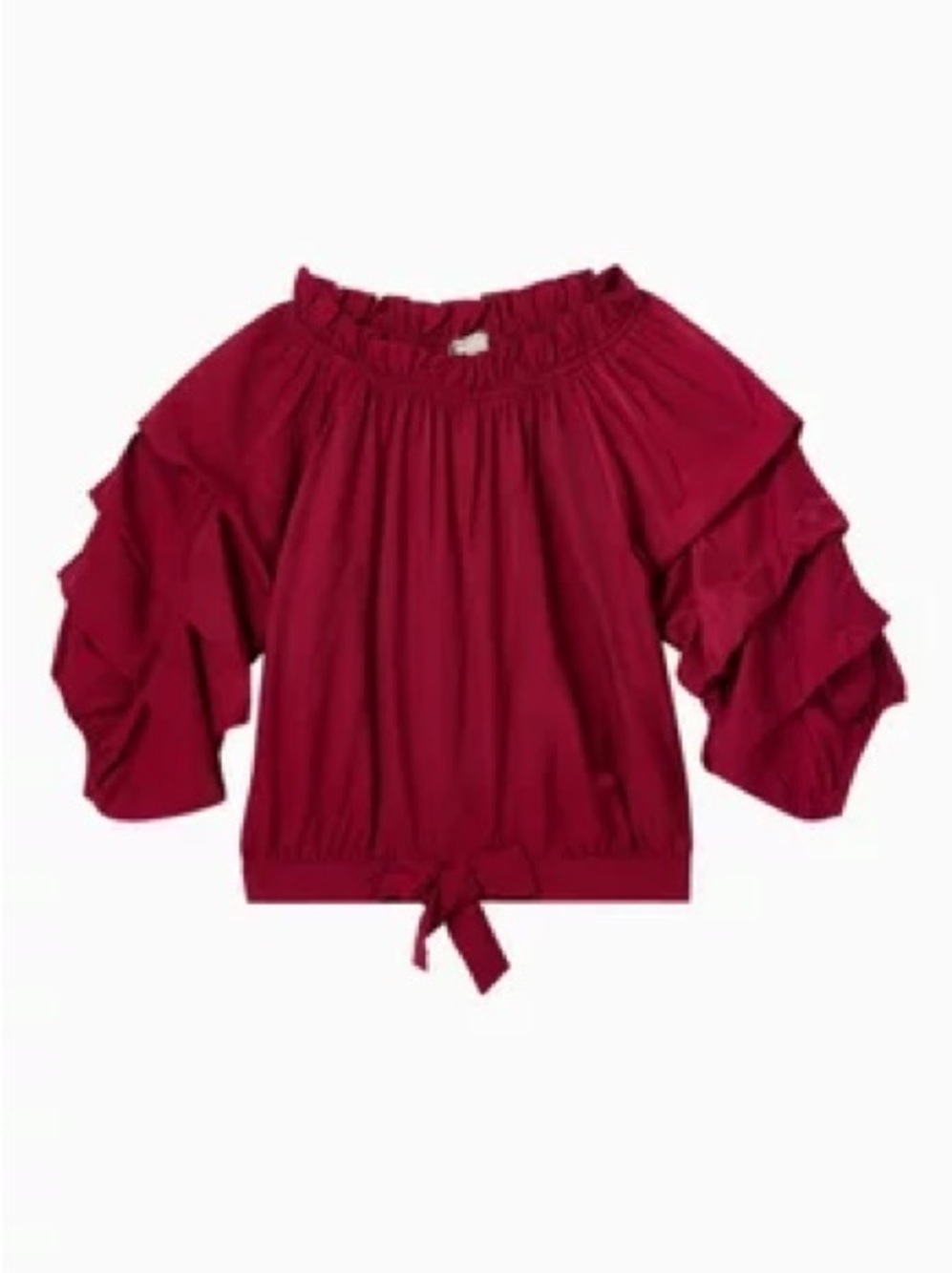 Habitual • NWT Ruffled Sleeve Tie-Front Top in Deep Red/pink - Picture 3 of 5